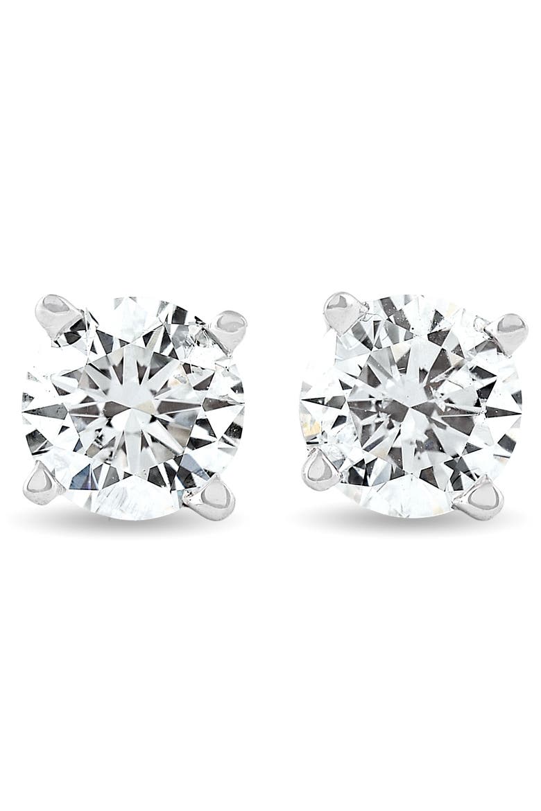 Certified 1 Ct TW Diamond Studs 14K Gold Screw Back Earrings, Main, color, 14k White Gold