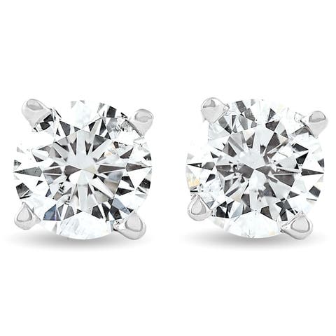 Certified 1 Ct TW Diamond Studs 14K Gold Screw Back Earrings