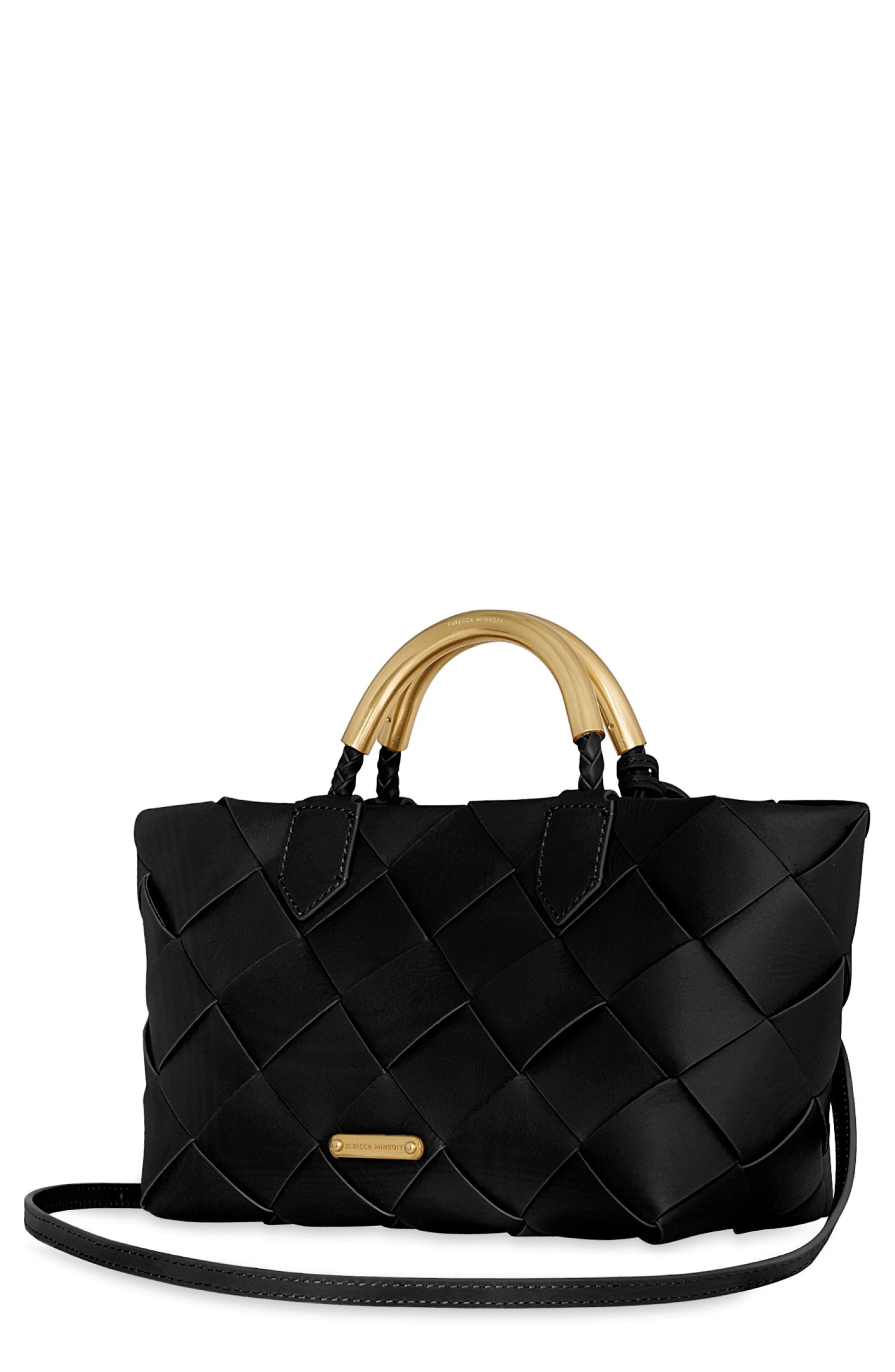 Rebecca Minkoff Mini Frankie Woven Leather Tote, Main, color, Black