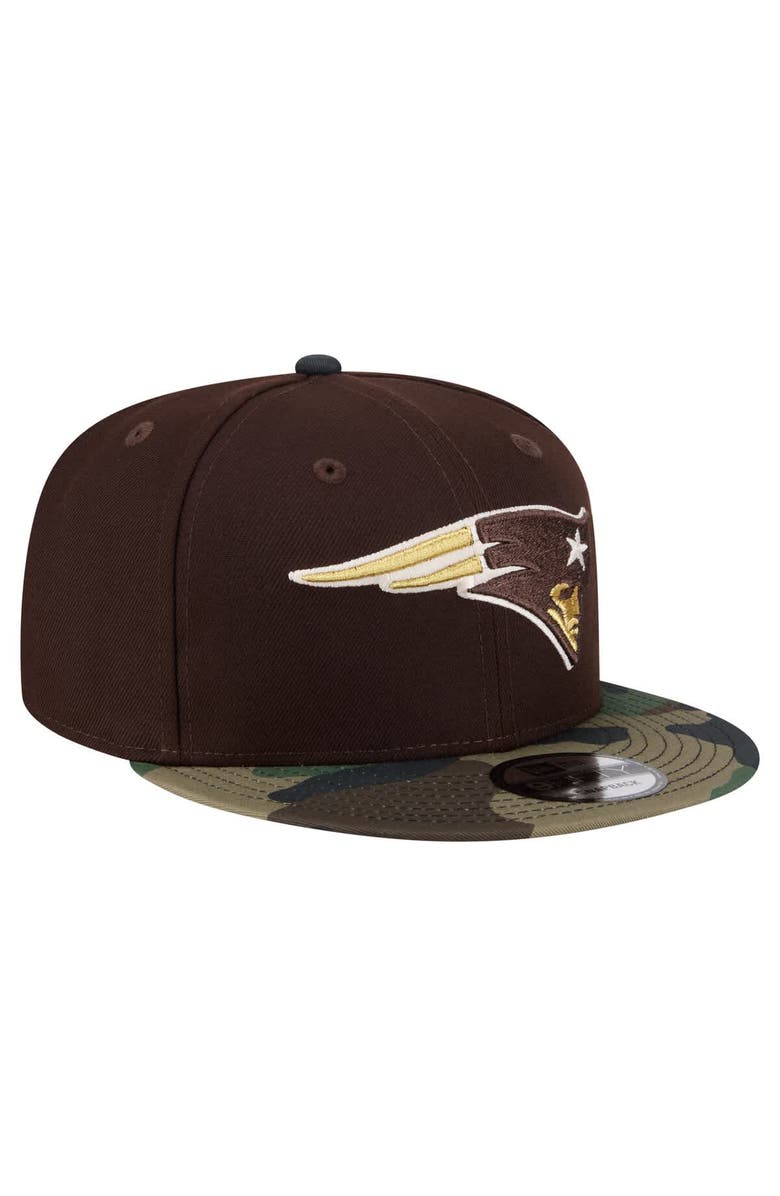 New Era Men's New Era  Dark Brown New England Patriots Burnt Wood Camo 9FIFTY Snapback Hat, Alternate, color, Dark Brown
