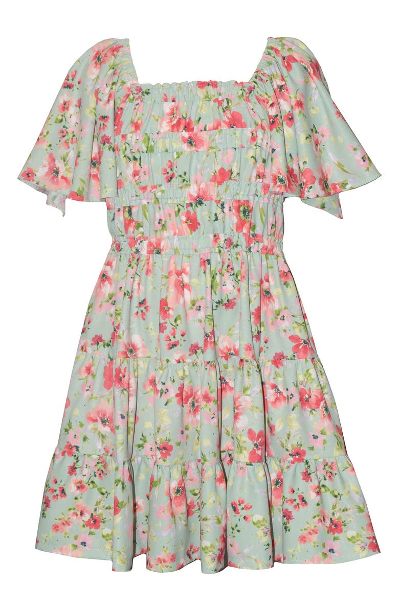 Iris & Ivy Kids' Angel Sleeve Floral Dress, Main, color, Green