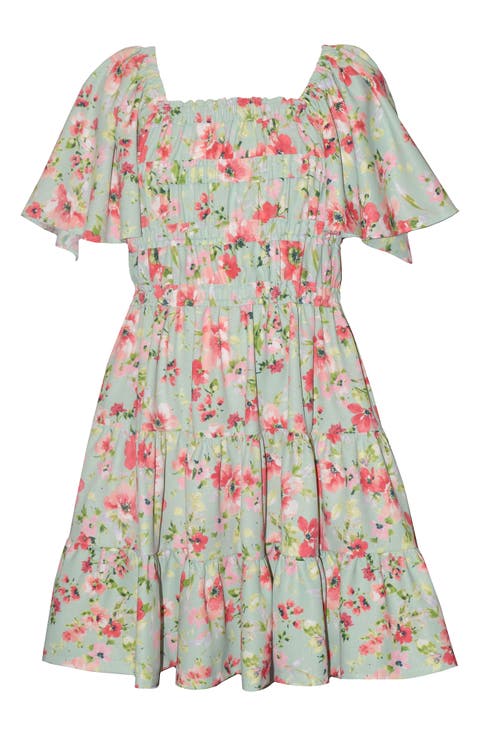 Kids' Angel Sleeve Floral Dress (Big Kid)
