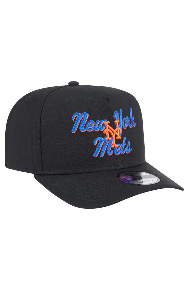 New Era Men's New Era Black New York Mets Chainstitch 9FIFTY A-Frame Snapback Hat, Alternate, color, 
