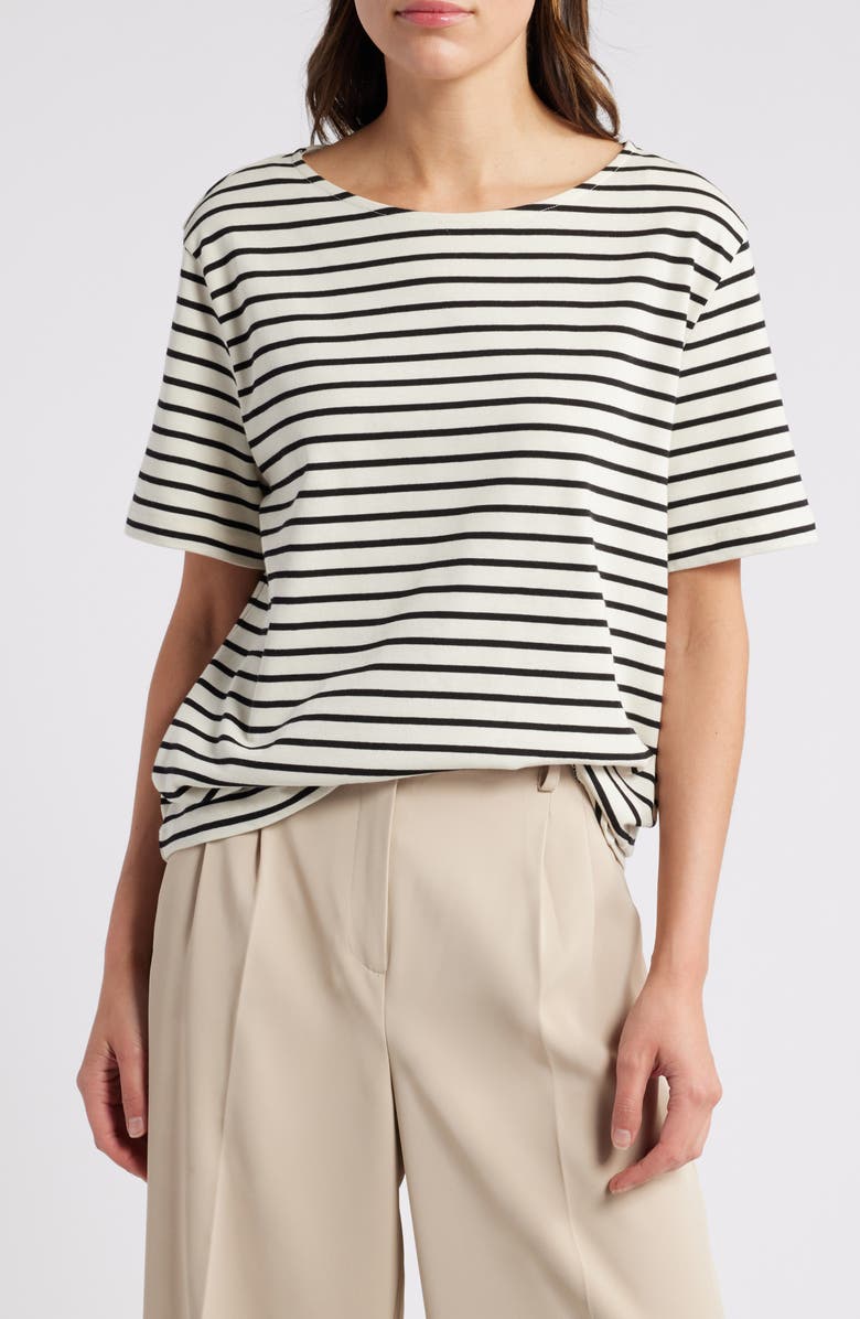 & Other Stories Stripe Cotton T-Shirt, Main, color, Black Stripe
