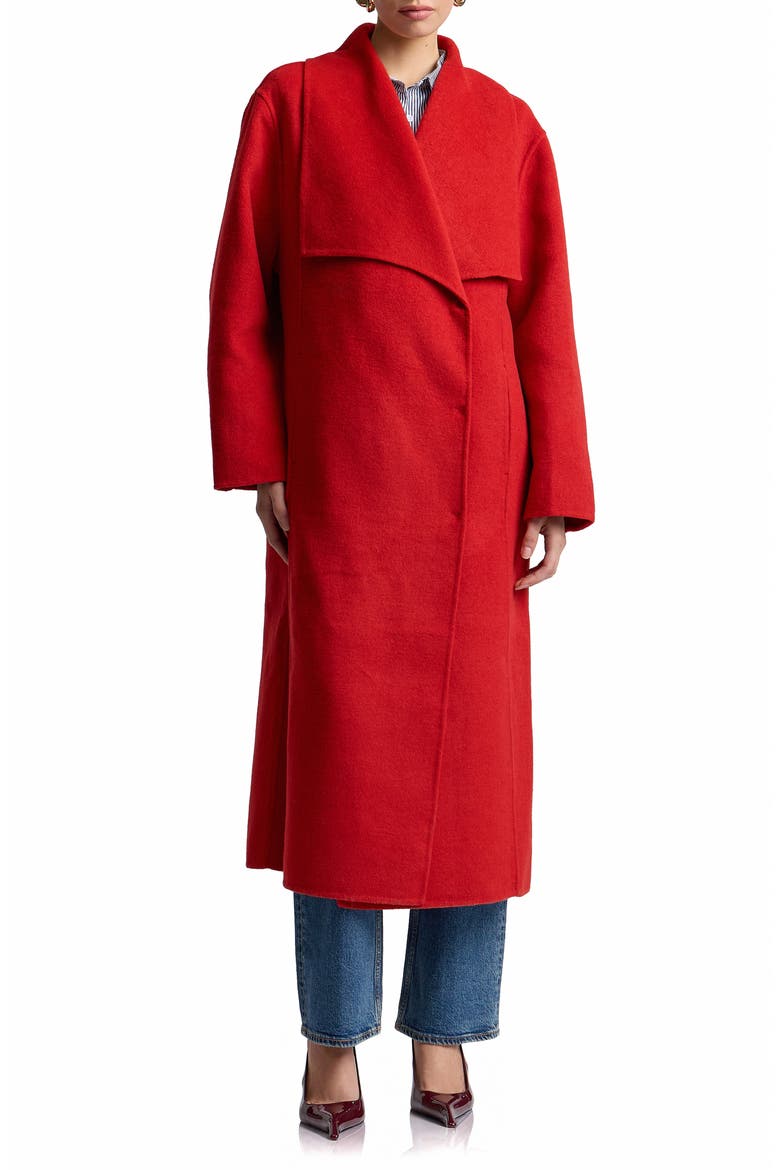 Shawl Collar Long Coat, Main, color, SCARLET