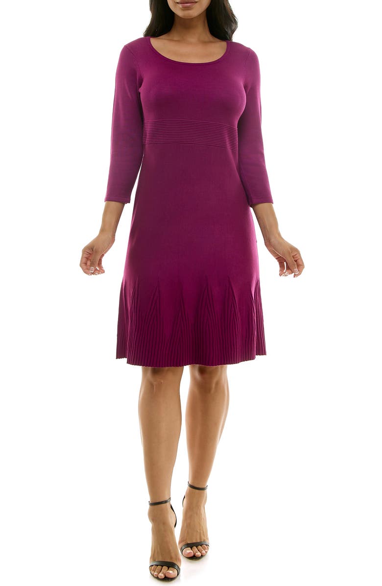 Nina Leonard Textured Fit & Flare Dress, Main, color, Berry Gloss