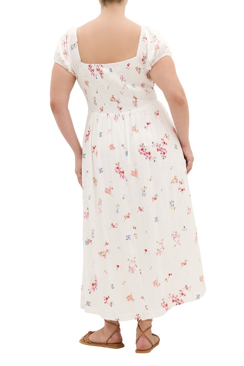 Abbie Floral Short Sleeve Midi Sundress, Alternate, color, IVORY PETAL