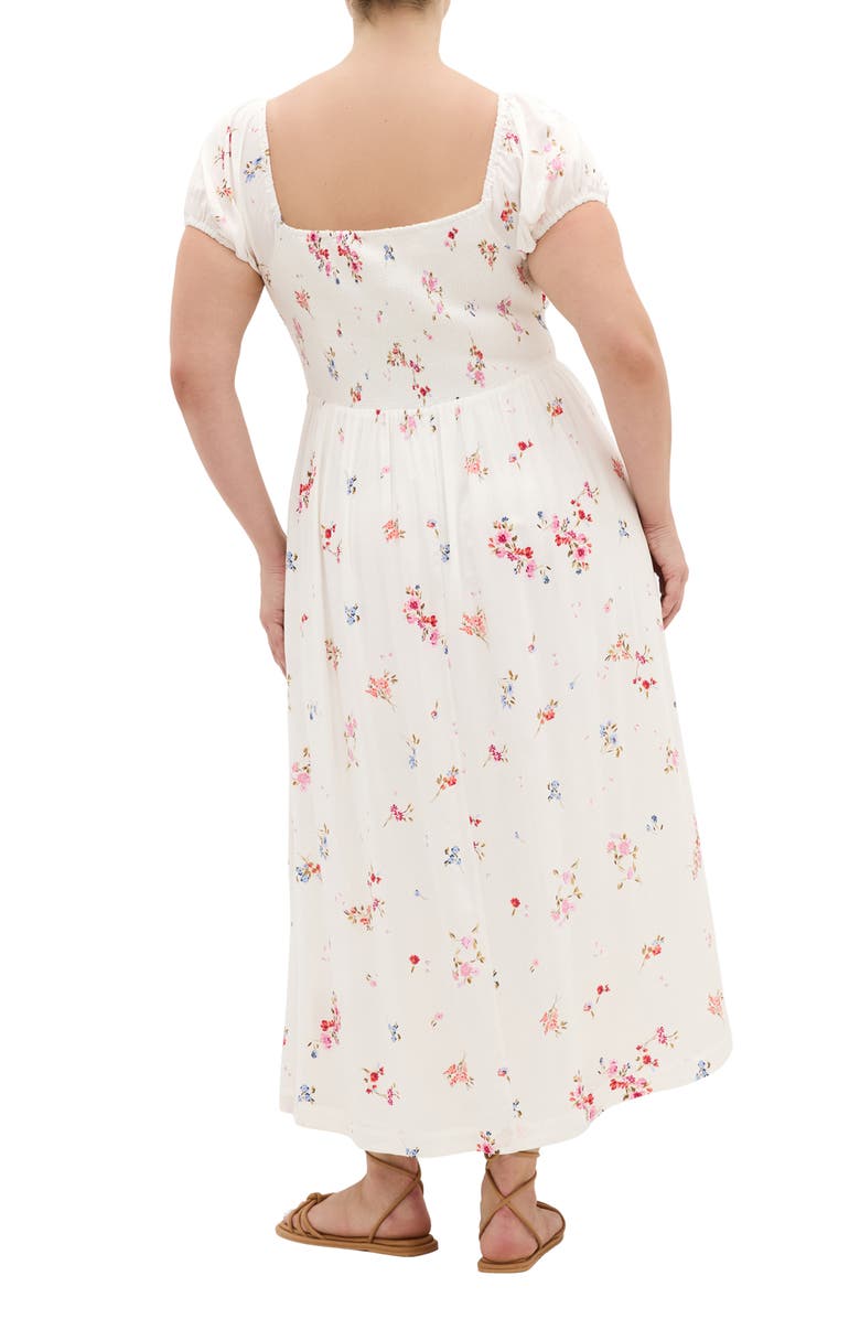 City Chic Abbie Floral Short Sleeve Midi Sundress, Alternate, color, Ivory Petal