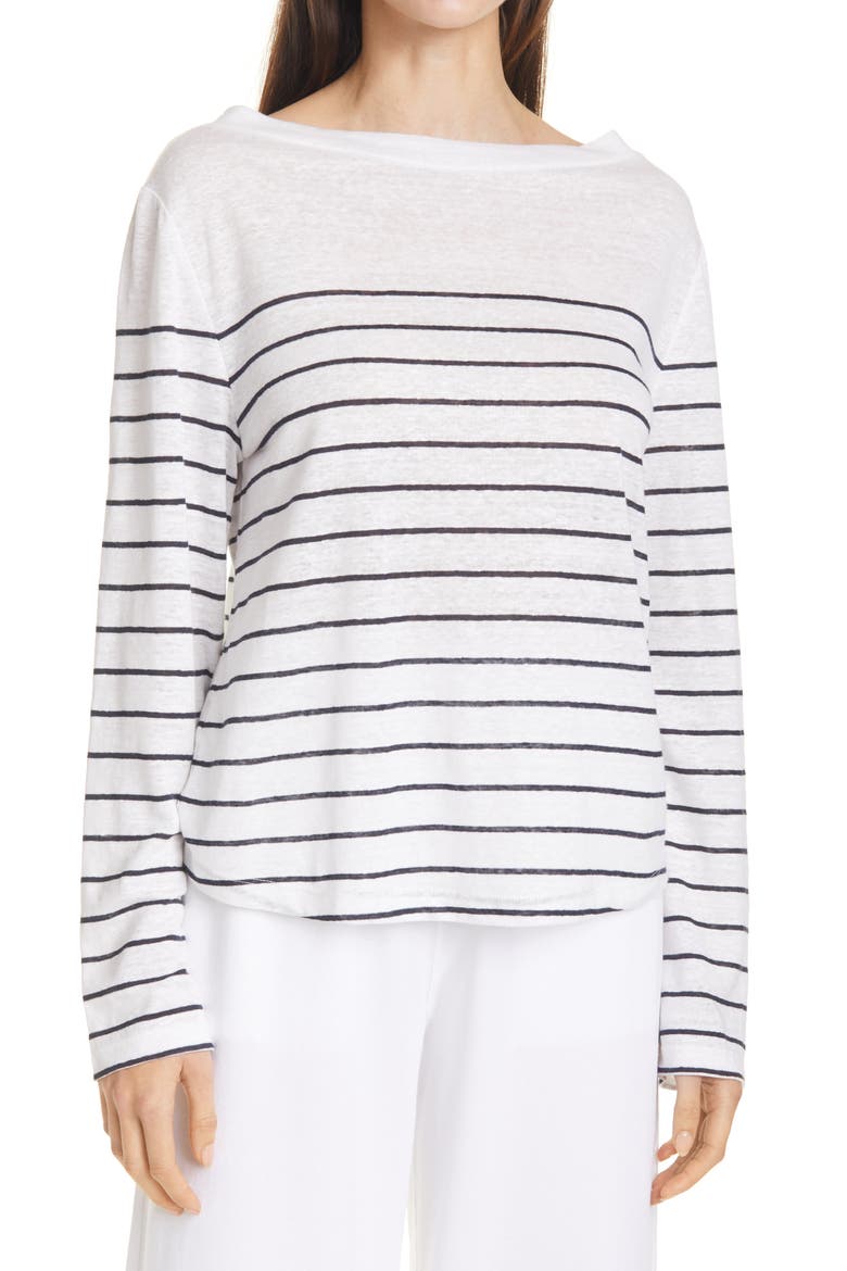 Camuto Breton Stripe Long Sleeve Boat Neck Top, Main, color, OPTIC WHITE/ COASTAL