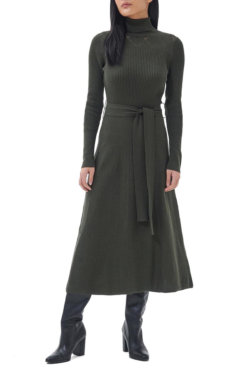 Barbour Laverne Belted Turtleneck Sweater Dress, Main, color,