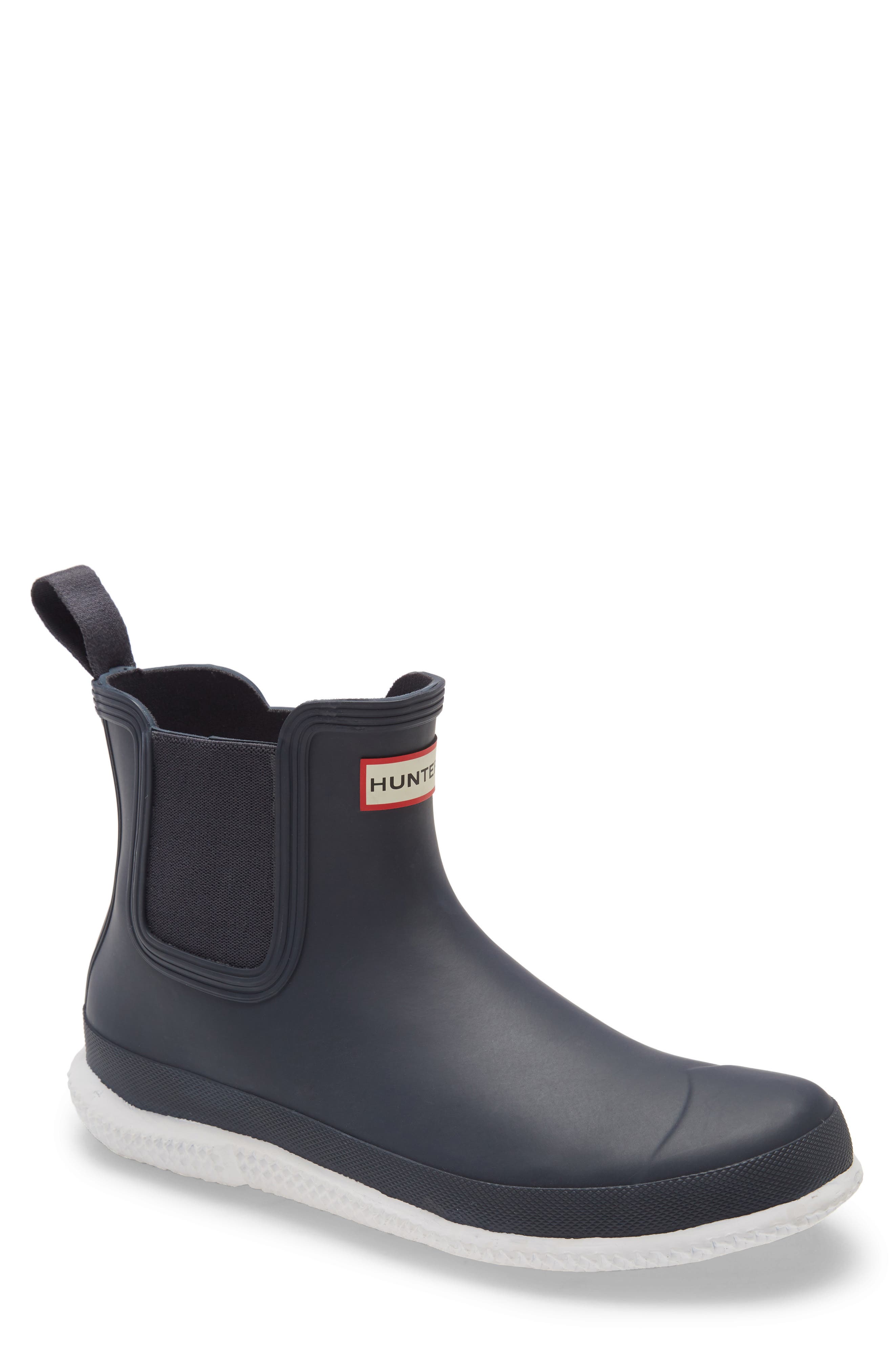 Calendar Sole Waterproof Chelsea Rain Boot, Main, color, NAVY/ WHITE