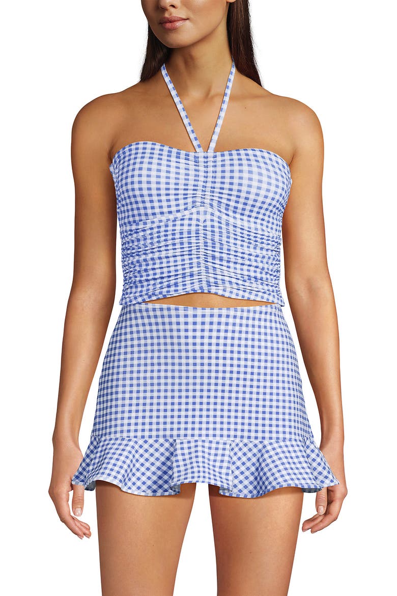 Womens Ruched Halter Tankini Top, Main, color, Soft Cloud Blue Gingham