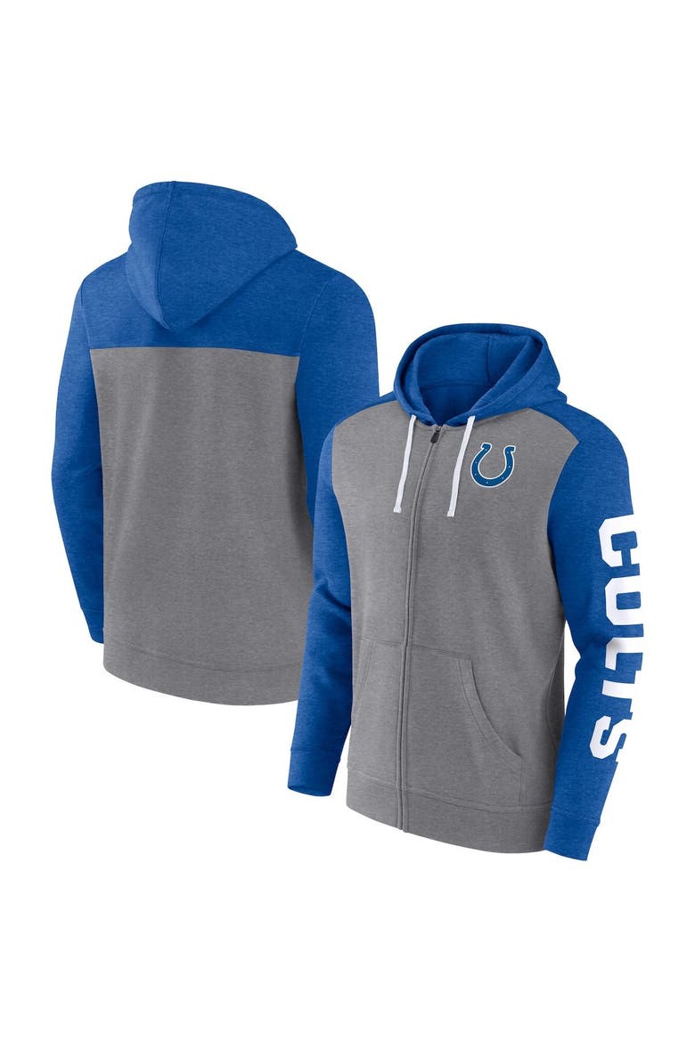 Men's Fanatics Branded Heather Gray Indianapolis Colts Down and Distance Full-Zip Hoodie, Main, color, Heather Royal