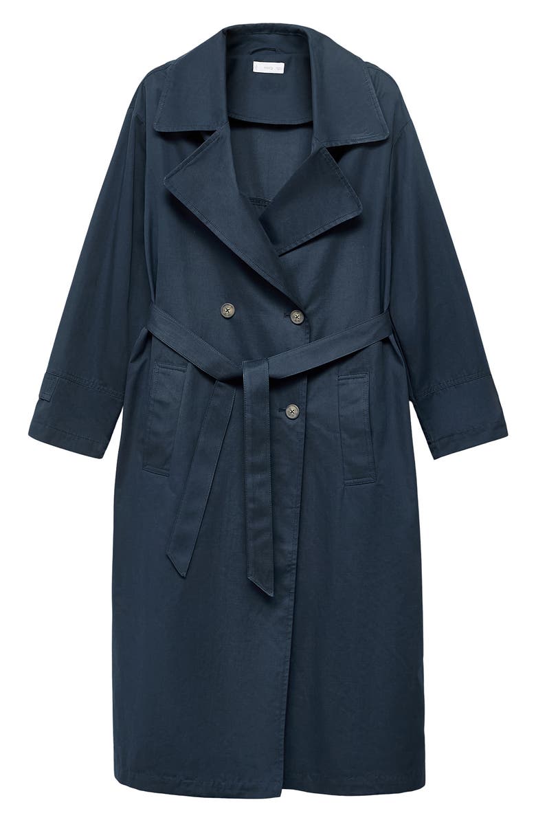 MANGO TEEN Classic Belted Trench Coat, Main, color, Navy