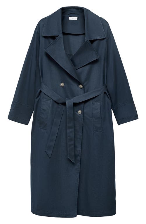 Mango Teen Classic Belted Trench Coat In Blue