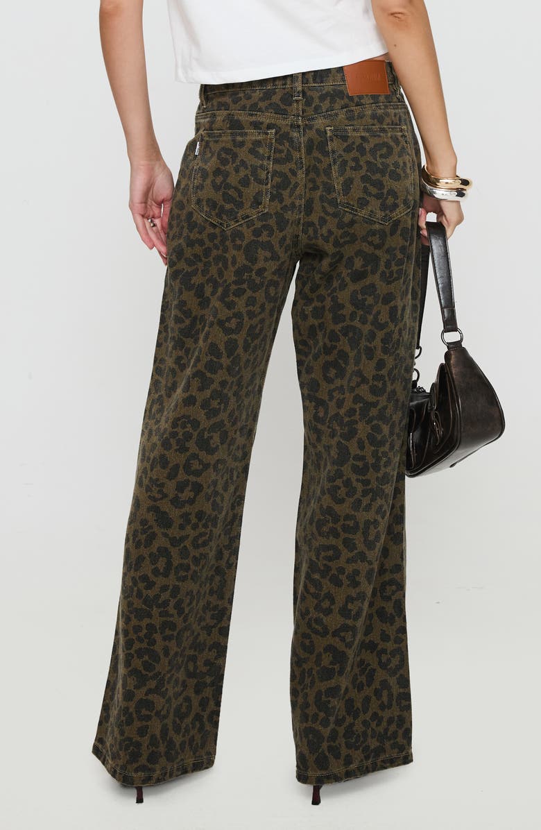 Princess Polly Briony Leopard Print Wide Leg Jeans, Alternate, color, Brown