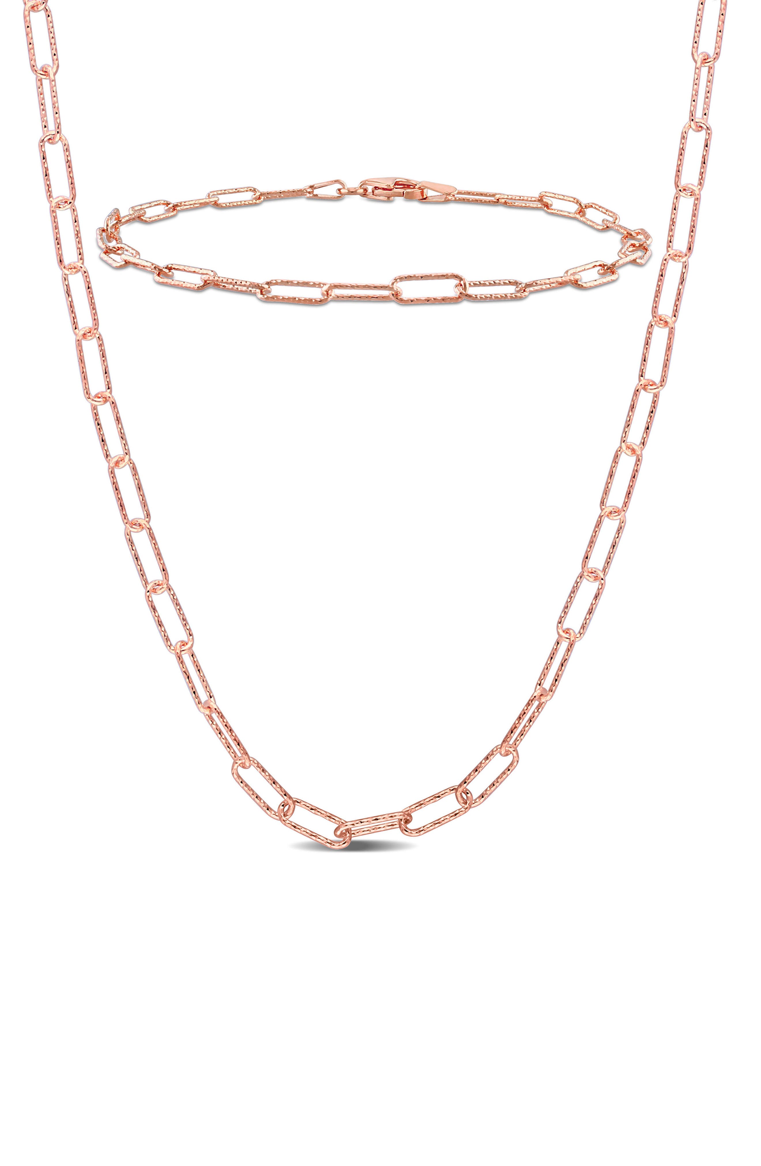 Paperclip Link Chain Necklace & Bracelet Set