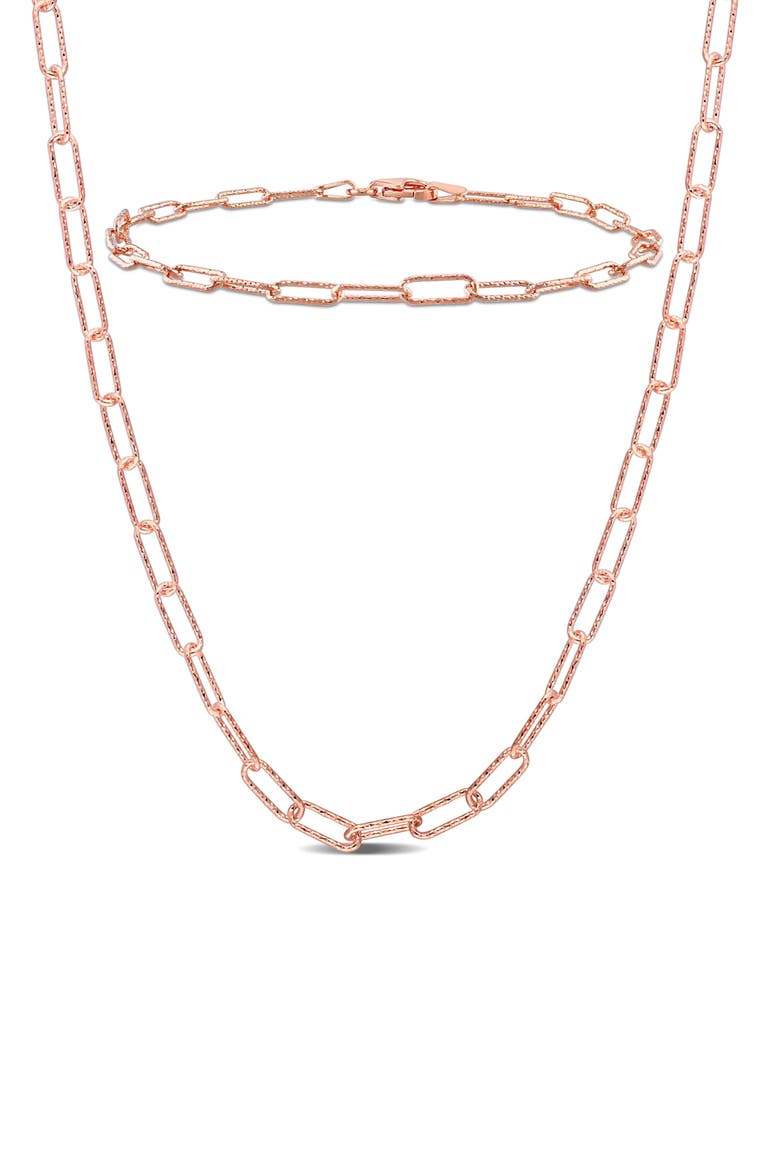 Paperclip Link Chain Necklace & Bracelet Set, Main, color, ROSE