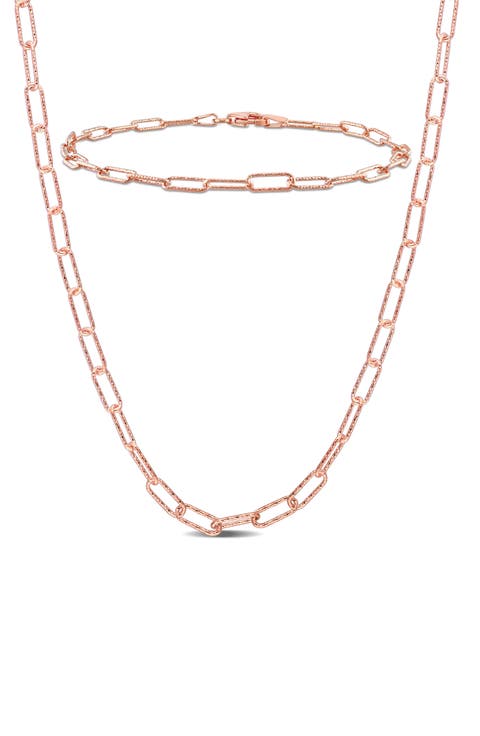 Paperclip Link Chain Necklace & Bracelet Set