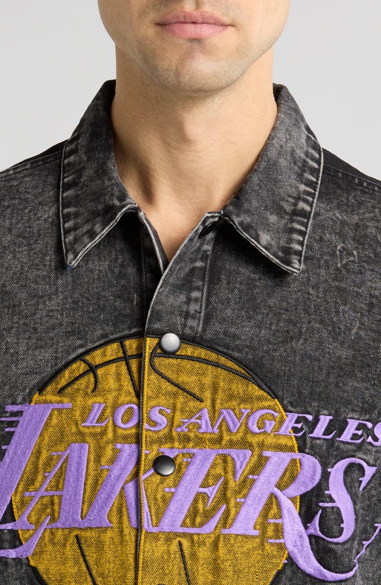 PURPLE BRAND x NBA LA Lakers Short Sleeve Snap-Up Shirt, Alternate, color,