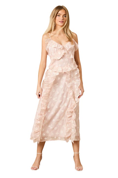 Ruffle Front V-Neck Strappy Midi Dress