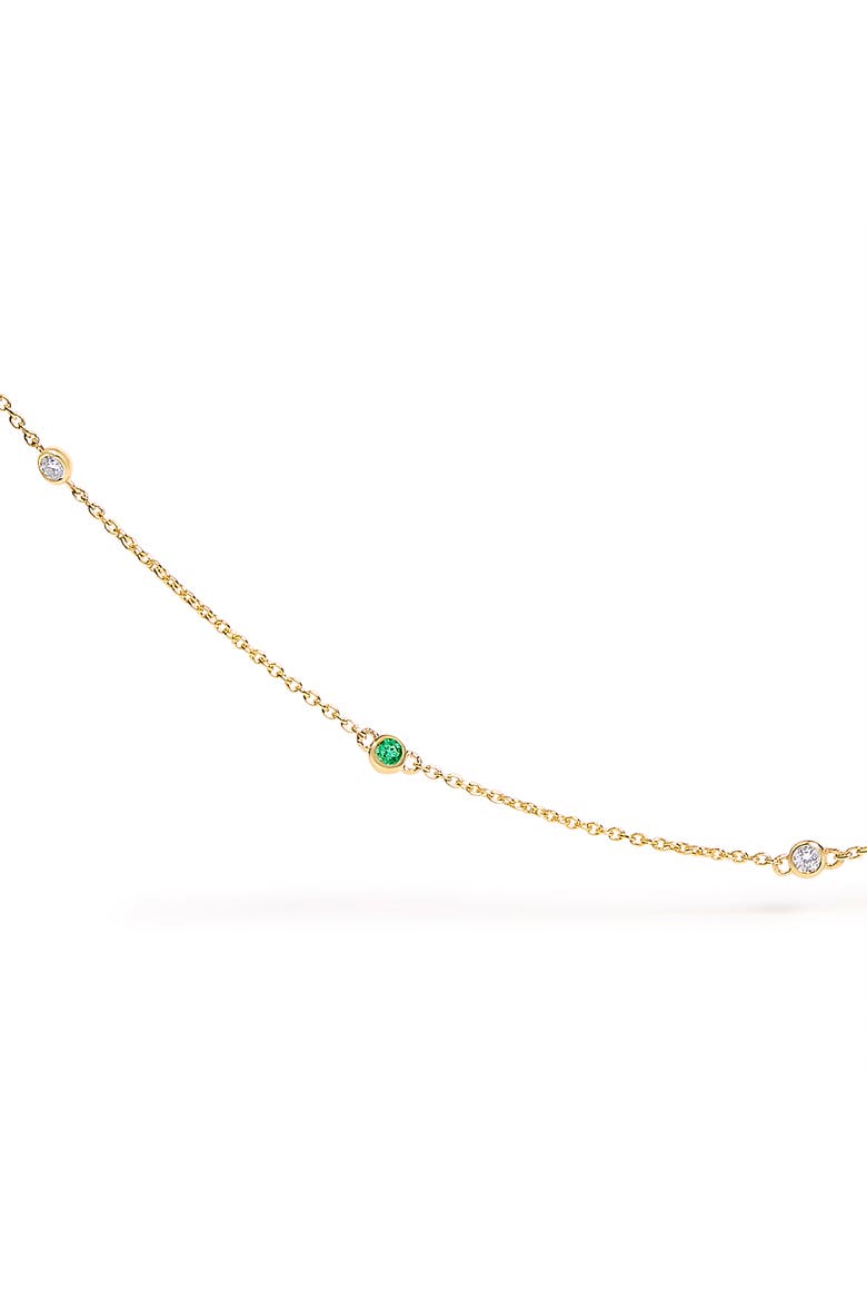 14K Yellow Gold Bezel Set Alternating Green Emerald and Diamond Station Necklace, Alternate, color, Yellow