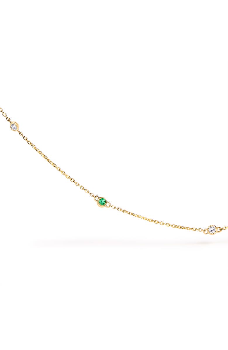 Haus of Brilliance 14K Yellow Gold Bezel Set Alternating Green Emerald and Diamond Station Necklace, Alternate, color, Yellow