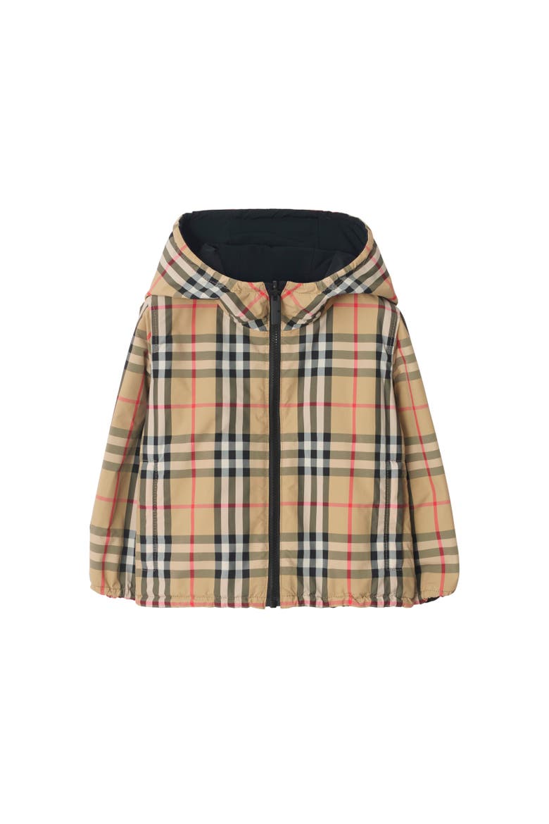 Reversible Check Hooded Jacket, Alternate, color, Sand beige
