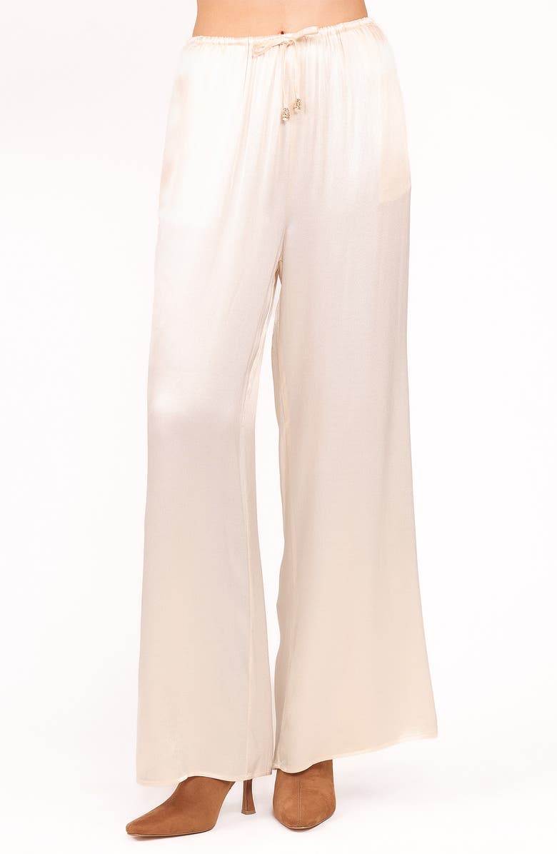 Petal & Pup Valia Satin Wide Leg Pants, Main, color, Cream