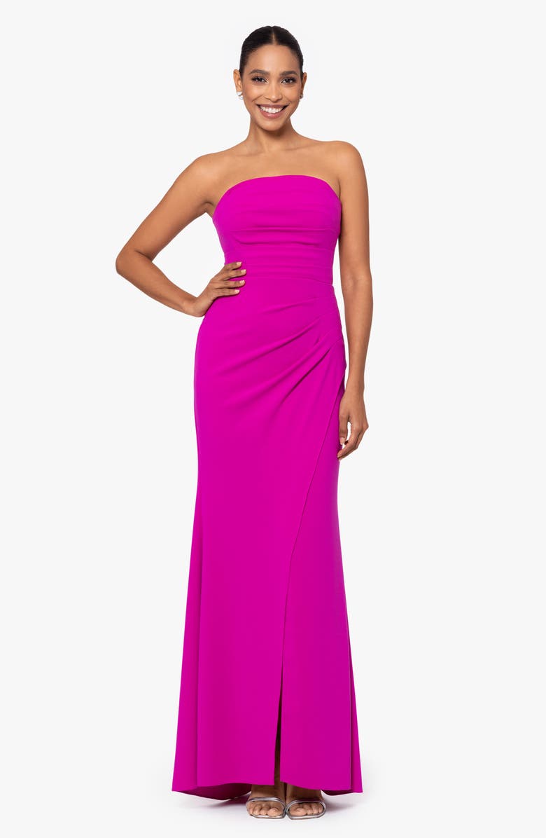 Xscape Evenings Strapless Side Ruched Scuba Crepe Gown, Alternate, color, New Fuchsia