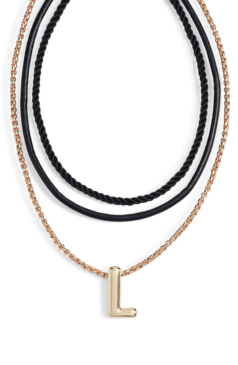 Open Edit Set of 3 Interchangeable Initial Pendant Necklaces, Main, color, L- Black- Gold