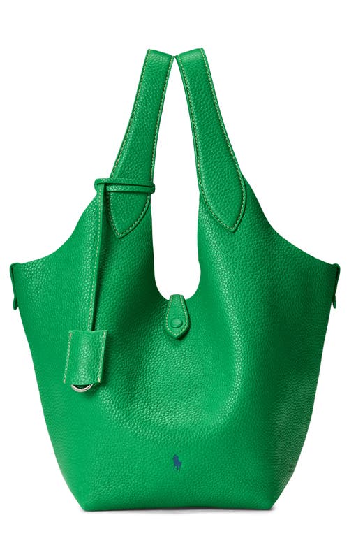 Polo Ralph Lauren Shiny Drum Pebble Leather Tote In Green
