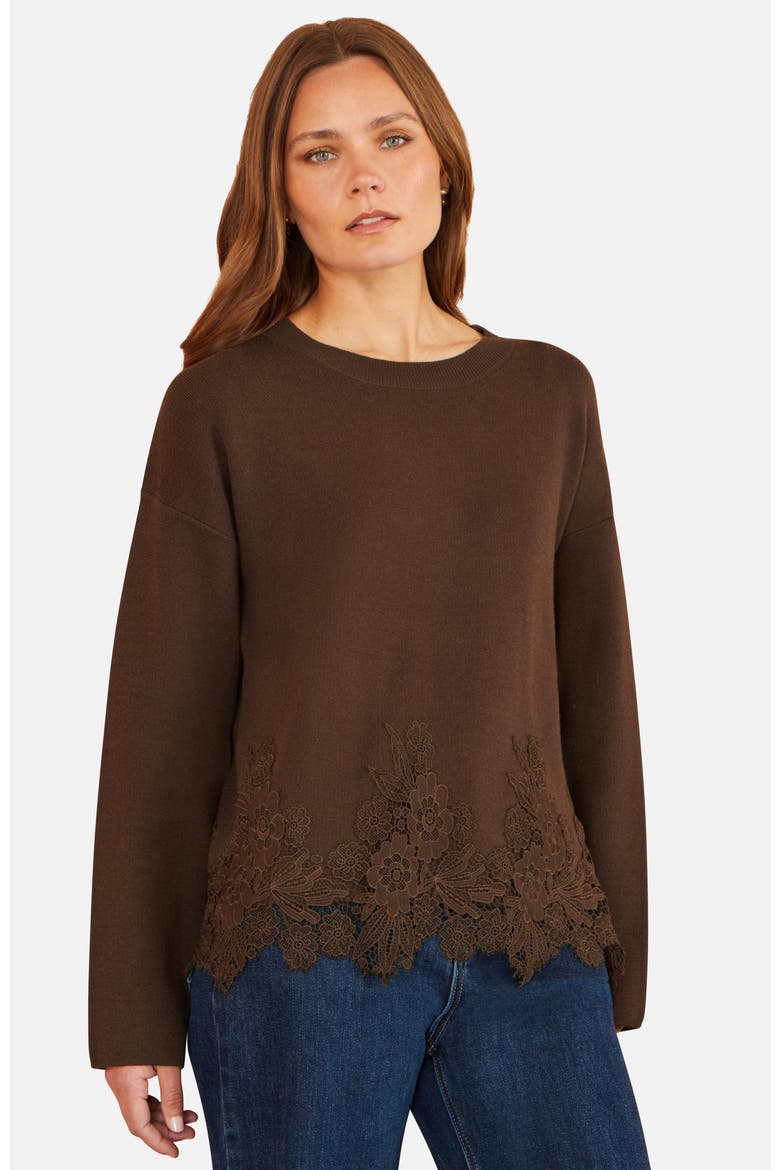 Relaxed Floral Lace Trim Jumper, Alternate, color, Brown