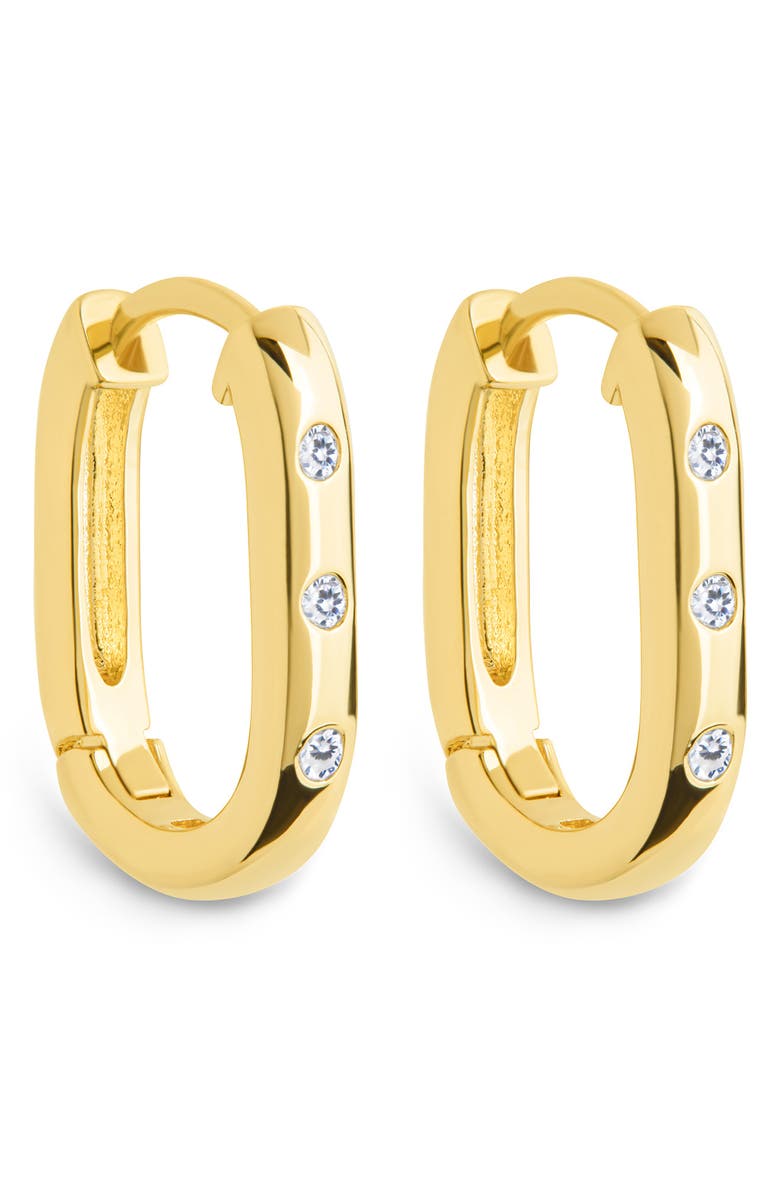 Sterling Forever Casey Cubic Zirconia Rectangular Hoop Earrings, Alternate, color, Gold