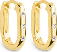 Sterling Forever Casey Cubic Zirconia Rectangular Hoop Earrings