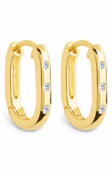 Sterling Forever Casey Cubic Zirconia Rectangular Hoop Earrings