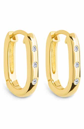 Sterling Forever Casey Cubic Zirconia Rectangular Hoop Earrings