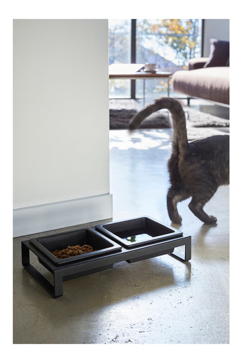 Short Elevated Double Bowl Pet Diner, Alternate, color, BLACK