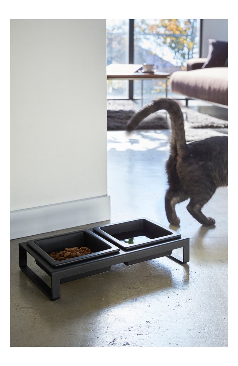 Yamazaki Short Elevated Double Bowl Pet Diner, Alternate, color, Black
