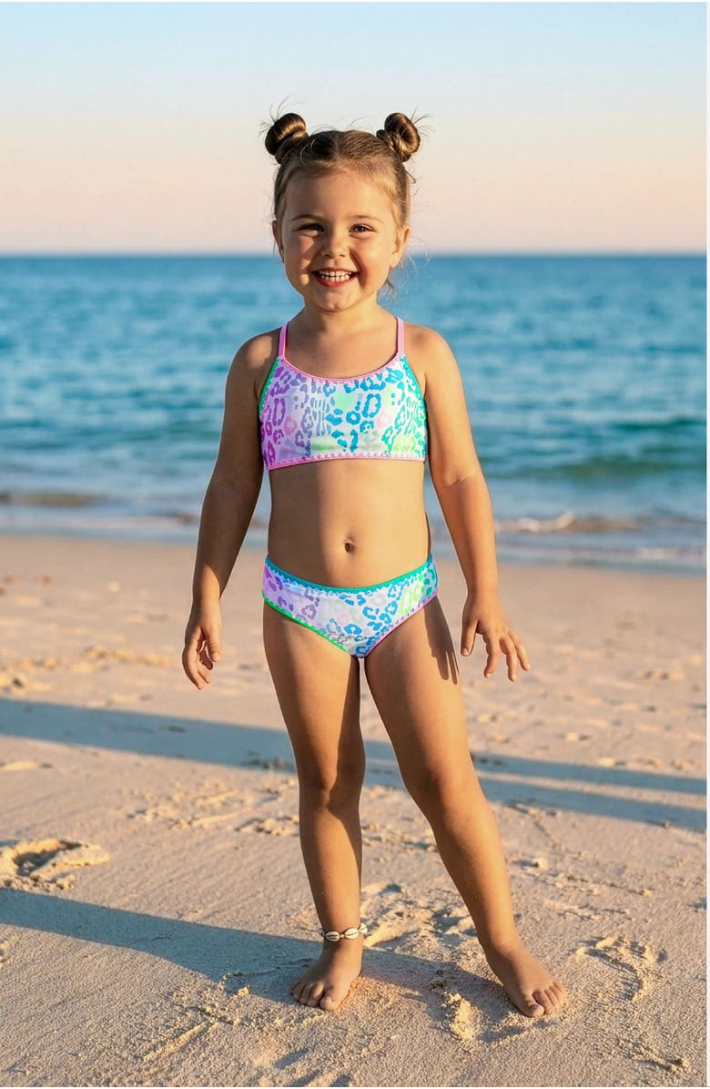 Limeapple Leopard Print Bikini with Embroidered Trim, Alternate, color, Pink Multi