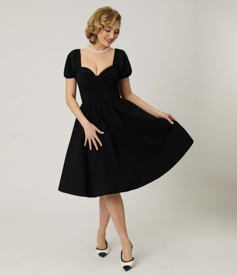 Sweetheart Puff Sleeve Swing Dress