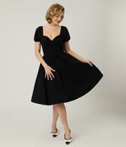 Unique Vintage Sweetheart Puff Sleeve Swing Dress