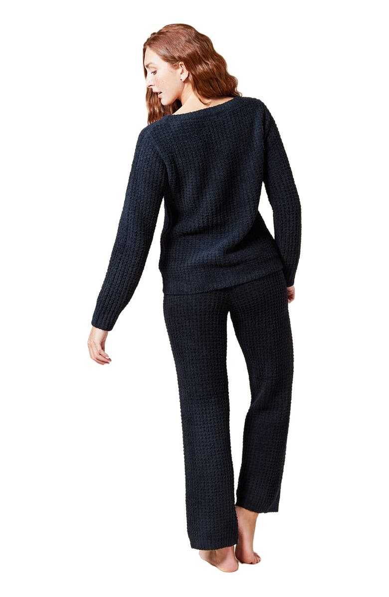 Softies Waffle Marshmallow Boat Neck Lounge Set, Alternate, color, Black