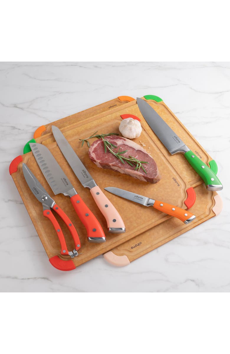 Eli Home 9 Piece CuttingWise Cutting Boards + Knife Set, Alternate, color, Brown
