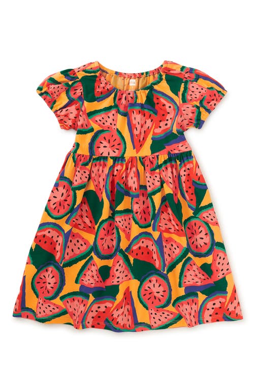 Shop Tea Collection Puff Sleeve Empire Dress In Wiggly Watermelons