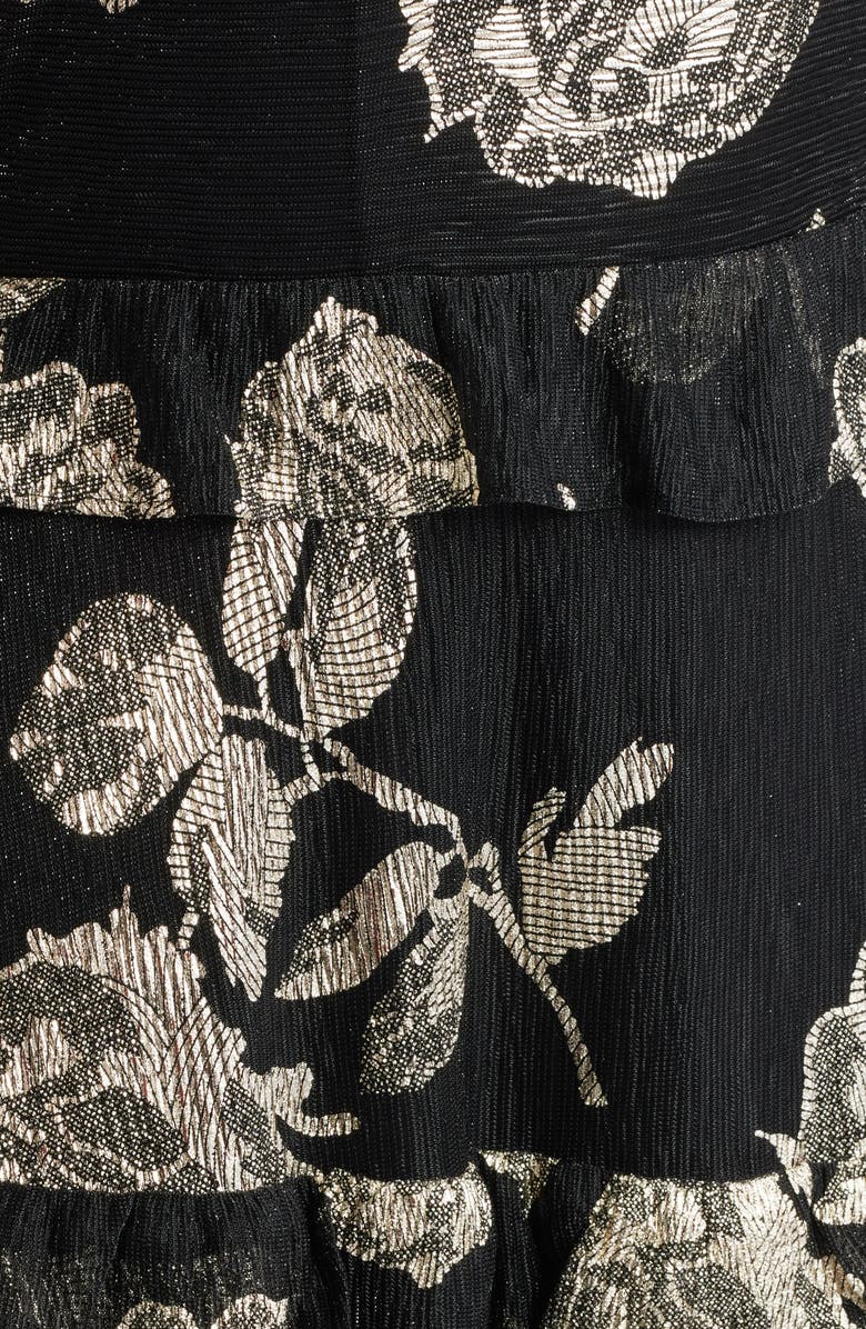 Anne Klein Metallic Tiered Ruffle Sleeveless Maxi Dress, Alternate, color, Gold/ Anne Black