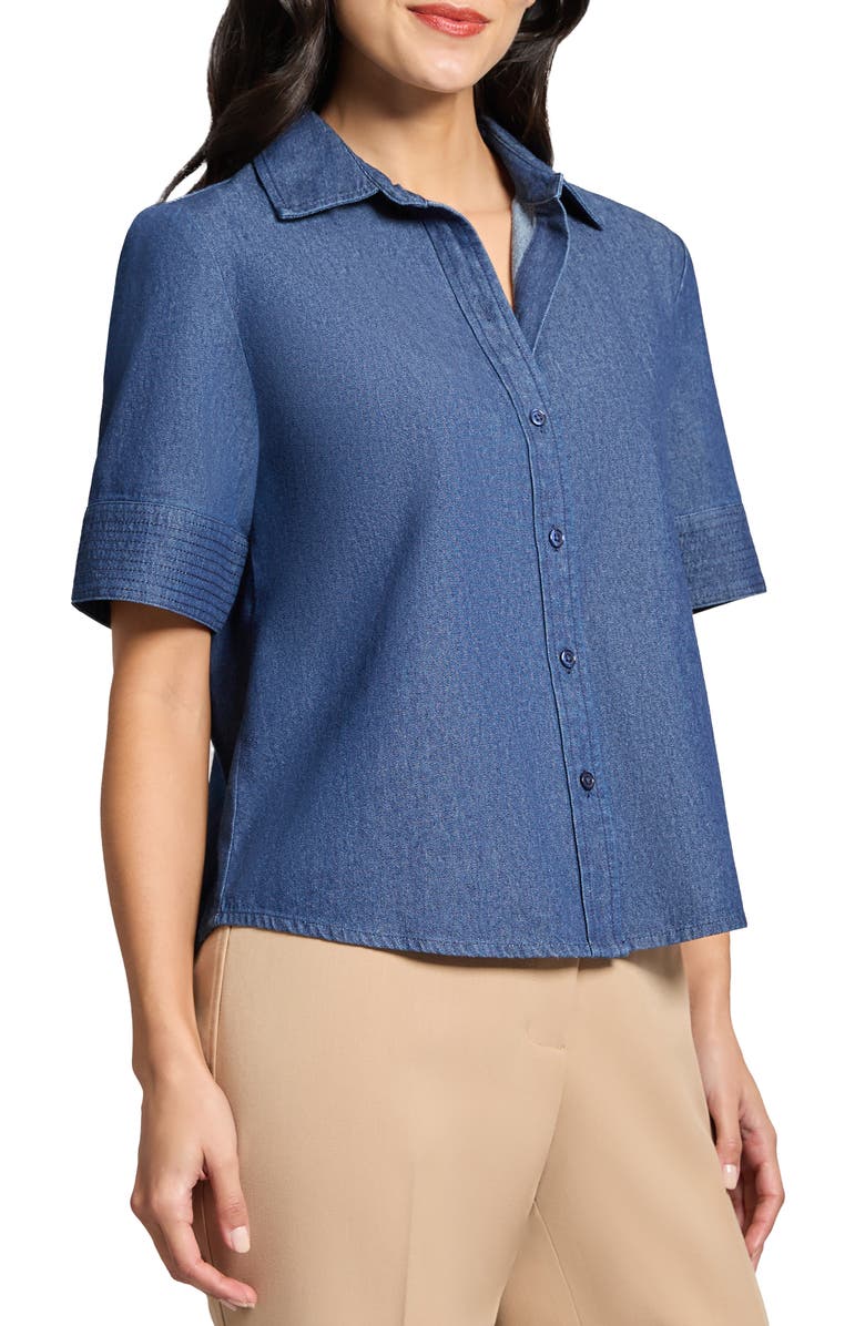 Jones New York Short Sleeve Denim Button-Up Shirt, Alternate, color, 