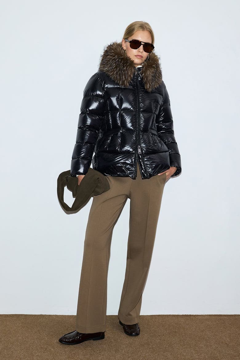 Women's Shiny Down Puffer Jacket With Removable Fur Collar, Main, color, Black