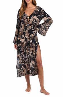 L'AGENCE Sara Jungle Long Sleeve Sheer Crepe Cover-Up Dress