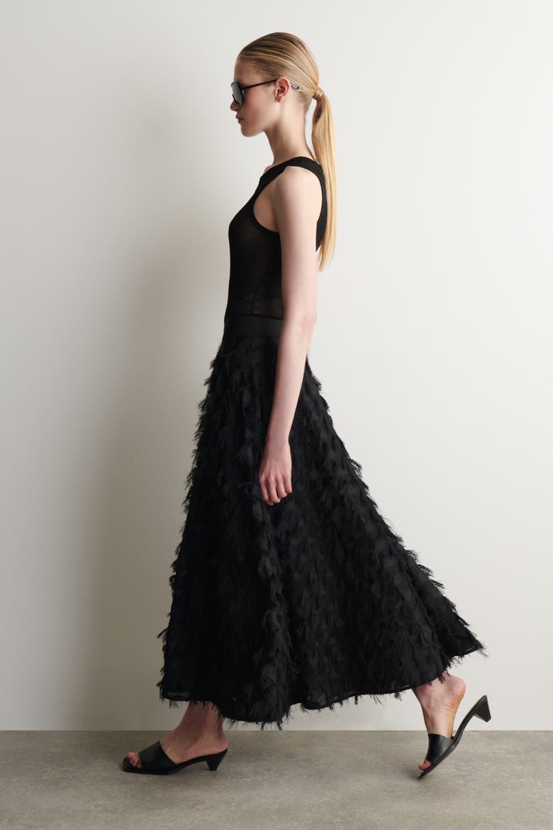 Jacquard-fringed Midi Skirt, Alternate, color, BLACK
